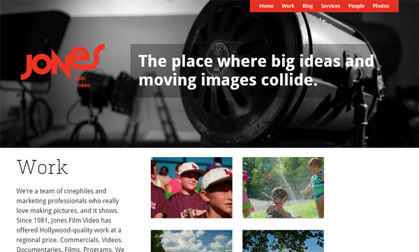Cách dùng tagline (khẩu hiệu) thông minh làm tăng đẳng cấp website Jones Film & Video tagline trong thiet ke web