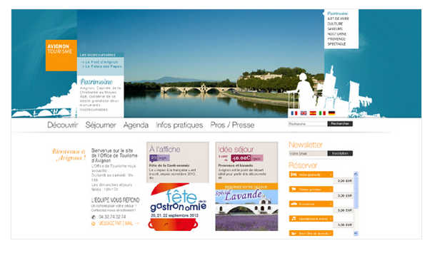 Giao diện web du lịch Avignon Tourisme