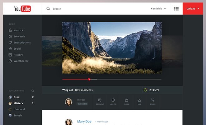 01 youtube dark redesign interface thiet ke lai website