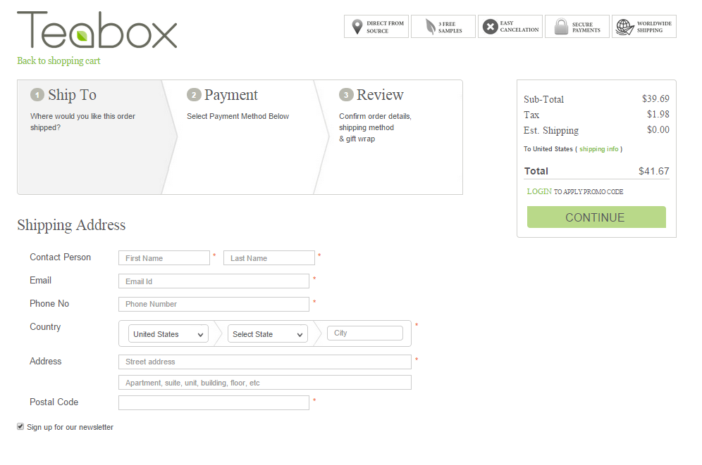 teabox checkout page thiet ke website ban hang