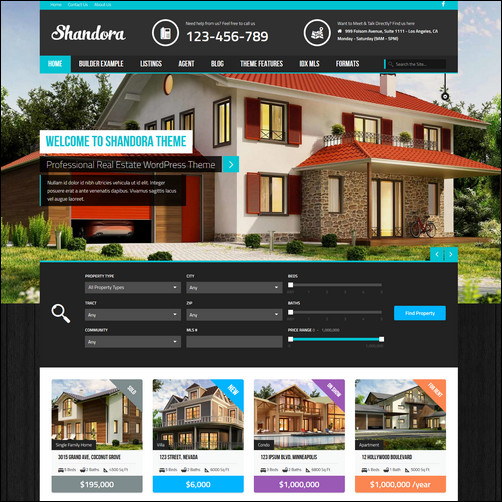 shandora real estate wordpress theme thiet ke web bat dong san