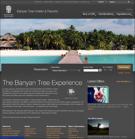 Banyan Tree Hotels and Resorts thiet ke website khach san
