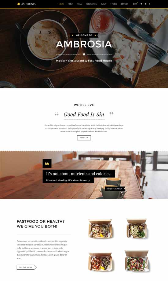ambrosia creative restaurant html5 template thiet ke web nha hang