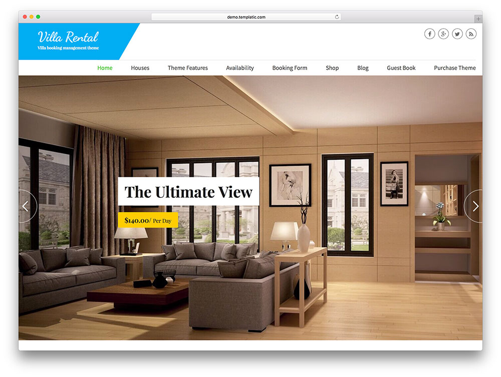 villa rental modern wordpress theme thiet ke web khahc san