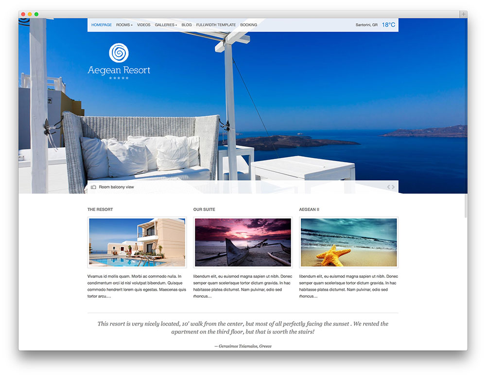 aegean resort theme thiet ke web khach san