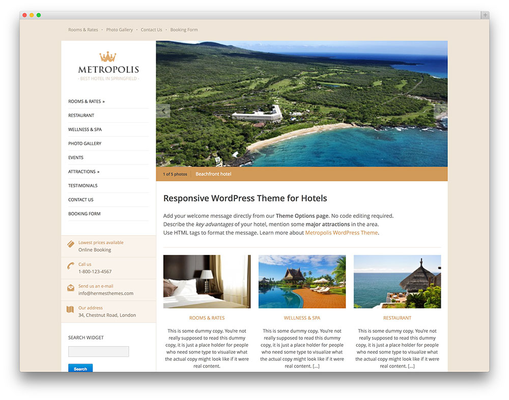 metropolis hotel theme thiet ke web khach san
