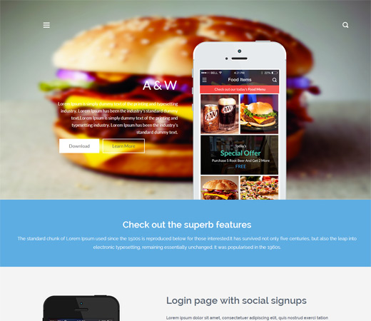 aw a app landing page bootstrap responsive template thiet ke web ban hang