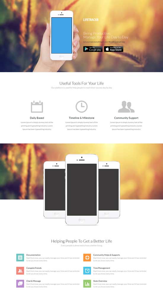 lifetrackr free app landing page template thiet ke web ban hang