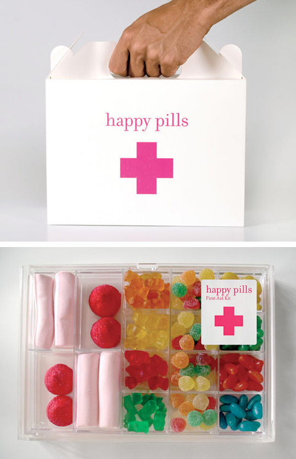 thiết kế bao bì sản phẩm kẹo sáng tạo Happy Pills