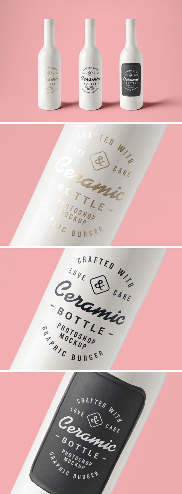 thiết kế bao bì sản phẩm mockup miễn phí Ceramic Bottles PSD MockUp