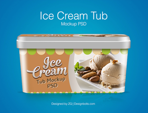 thiết kế bao bì sản phẩm mockup miễn phí Free Ice Cream Tub Packaging Design Template & Mockup PSD File