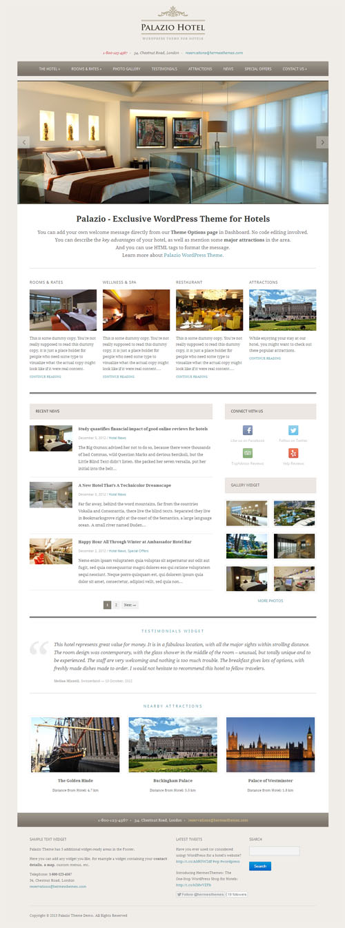 Tìm hiểu chủ đề WordPress 2016 Palazio và Aegean Resort dành cho thiết kế website khách sạn