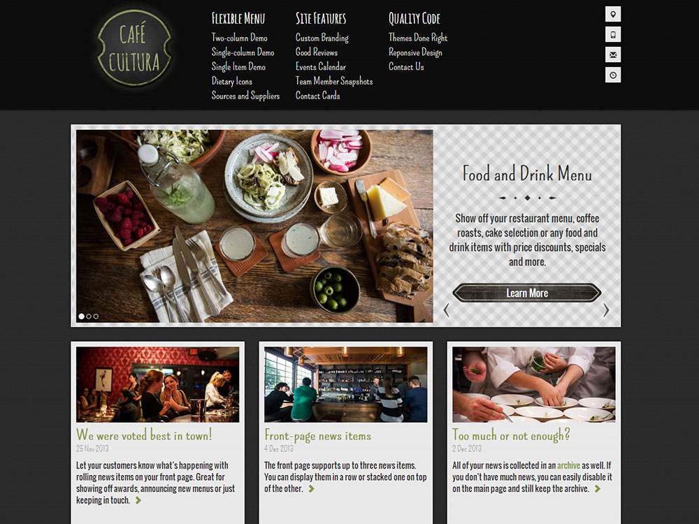 Tìm hiểu về chủ đề WordPress 2016 Barnelli và CaféCultura dành cho thiết kế website nhà hàng 2