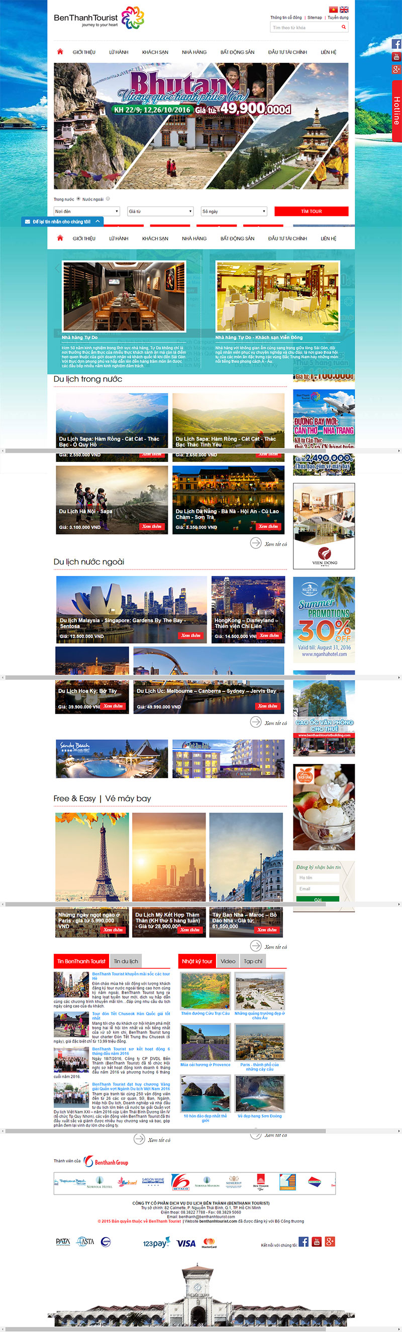 Mẫu web du lịch website của Bến Thành Tourist