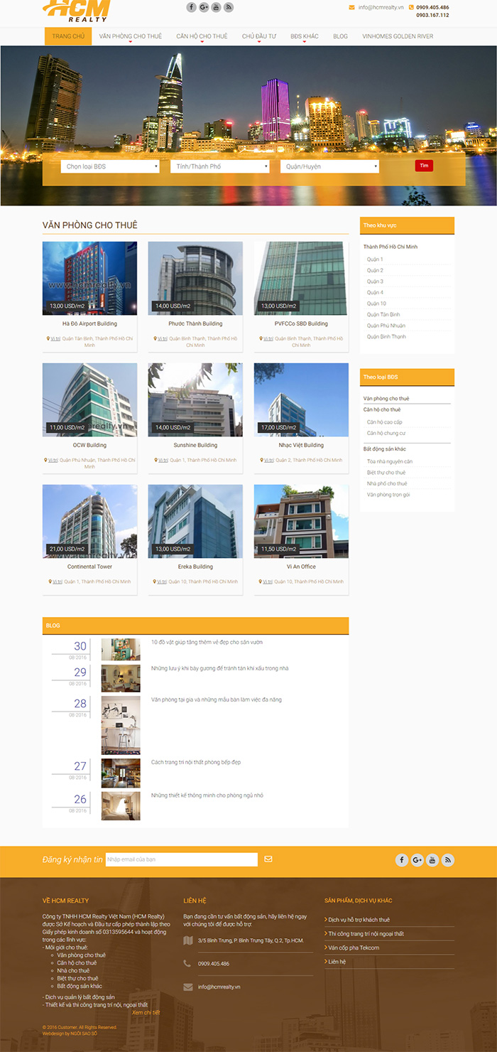 Giao diện trang chủ HCM Realty