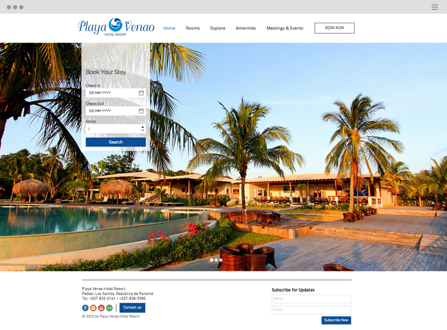 website của Playa Venao Hotel Resort 
