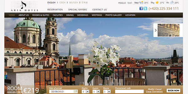 website của khách sạn Aria Hotel