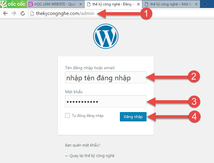 2 đăng nhập quản trị web wordpress