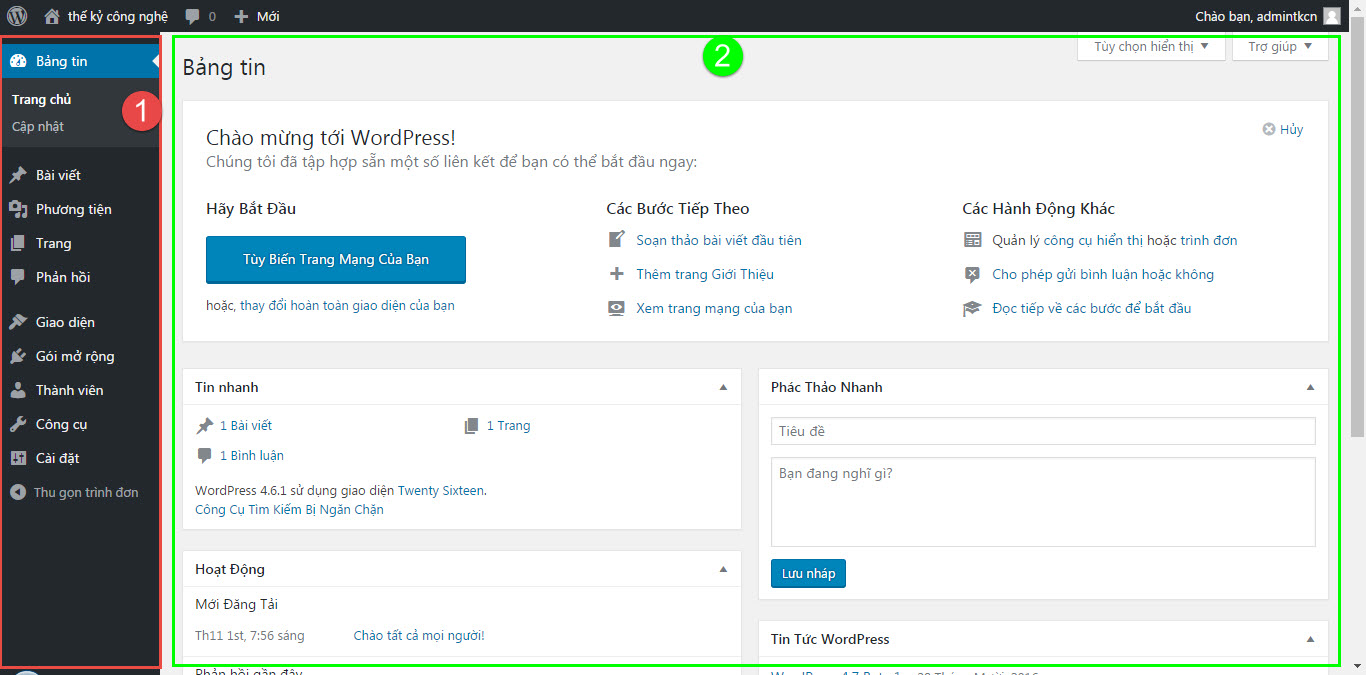 3 Giao diện trang quản trị wordpress