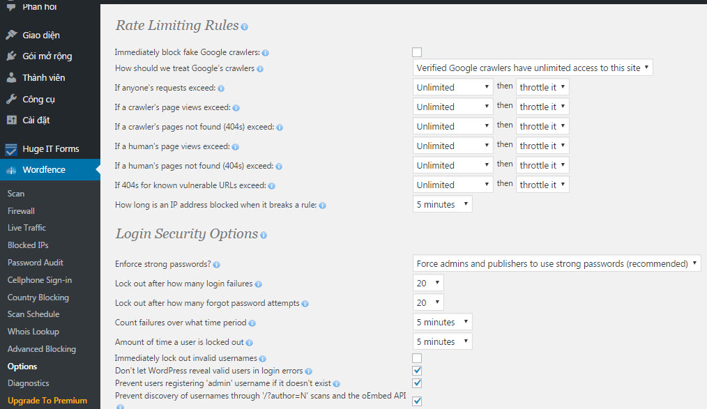 Option Wordfence Security