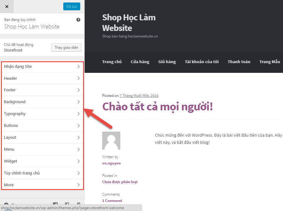 Cài đặt giao diện trang web wp