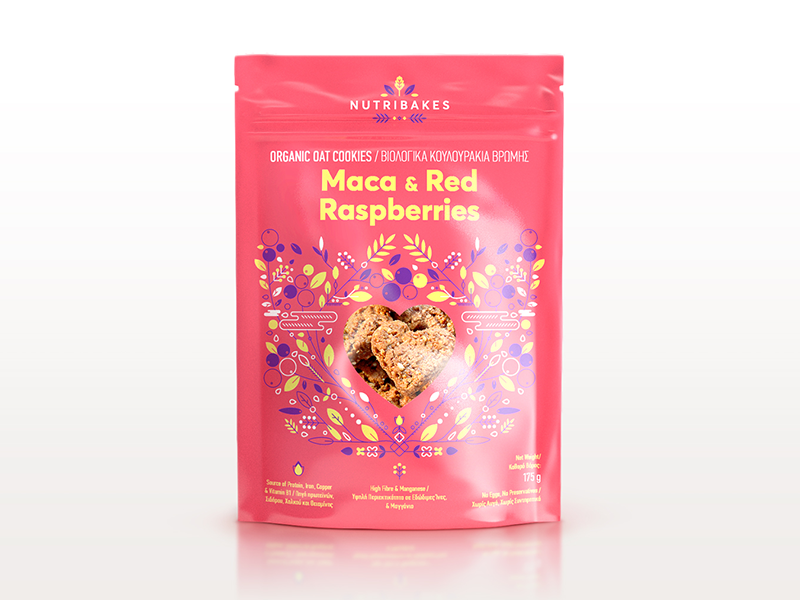 Thiết kế bao bì sản phẩm NUTRIBAKES MACA AND RED RASPBERRIES PACKAGING