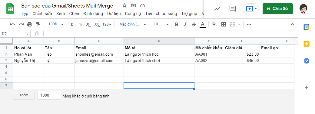 mail merge giua gmail va google sheets 1