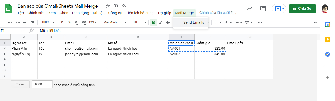 mail merge giua gmail va google sheets 1