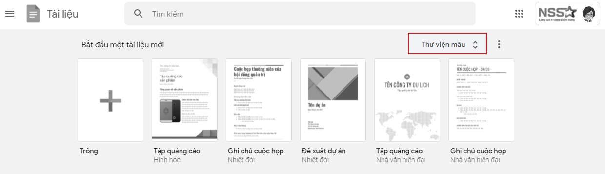 Chọn tài liệu mẫu trong Google Docs