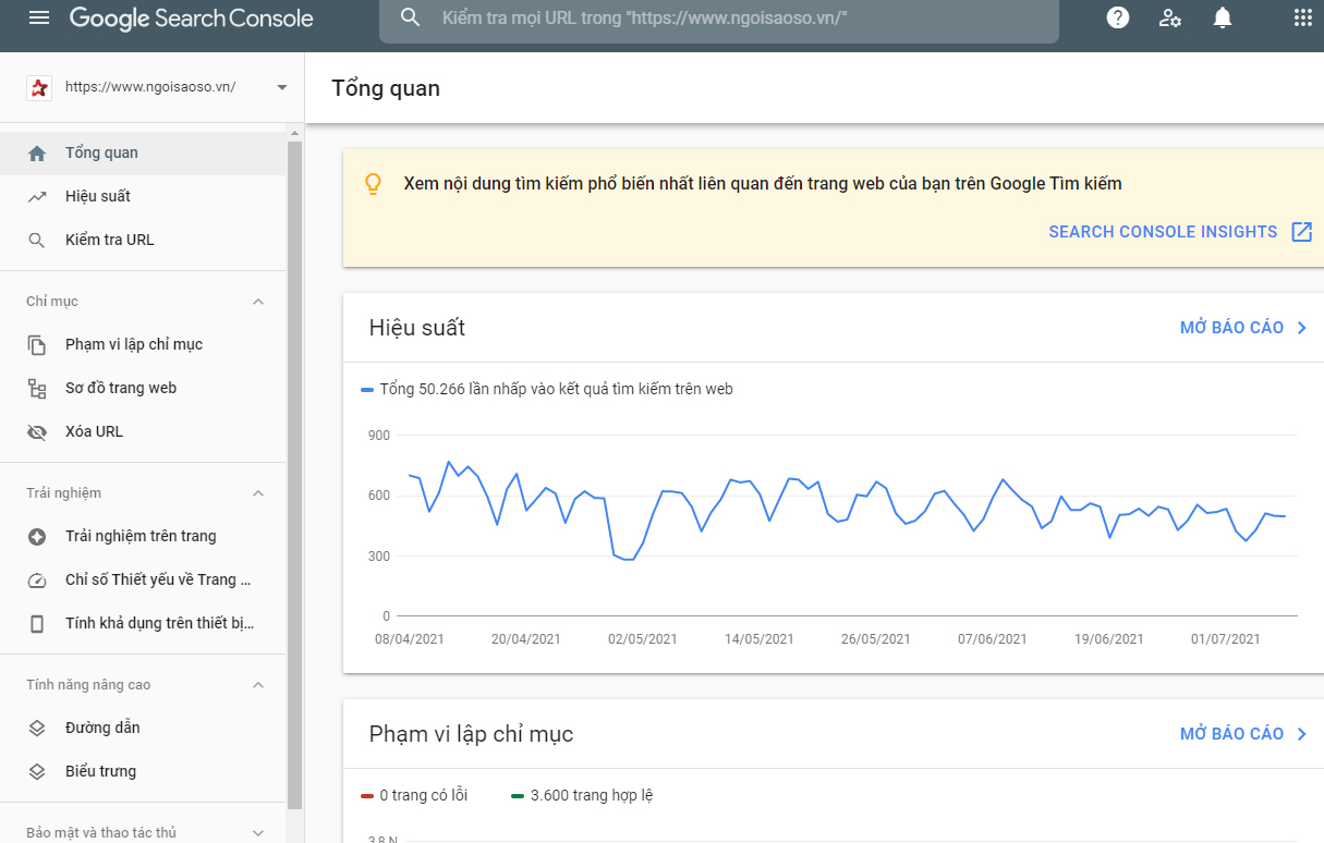 Theo dõi thường xuyên google tìm kiếm console