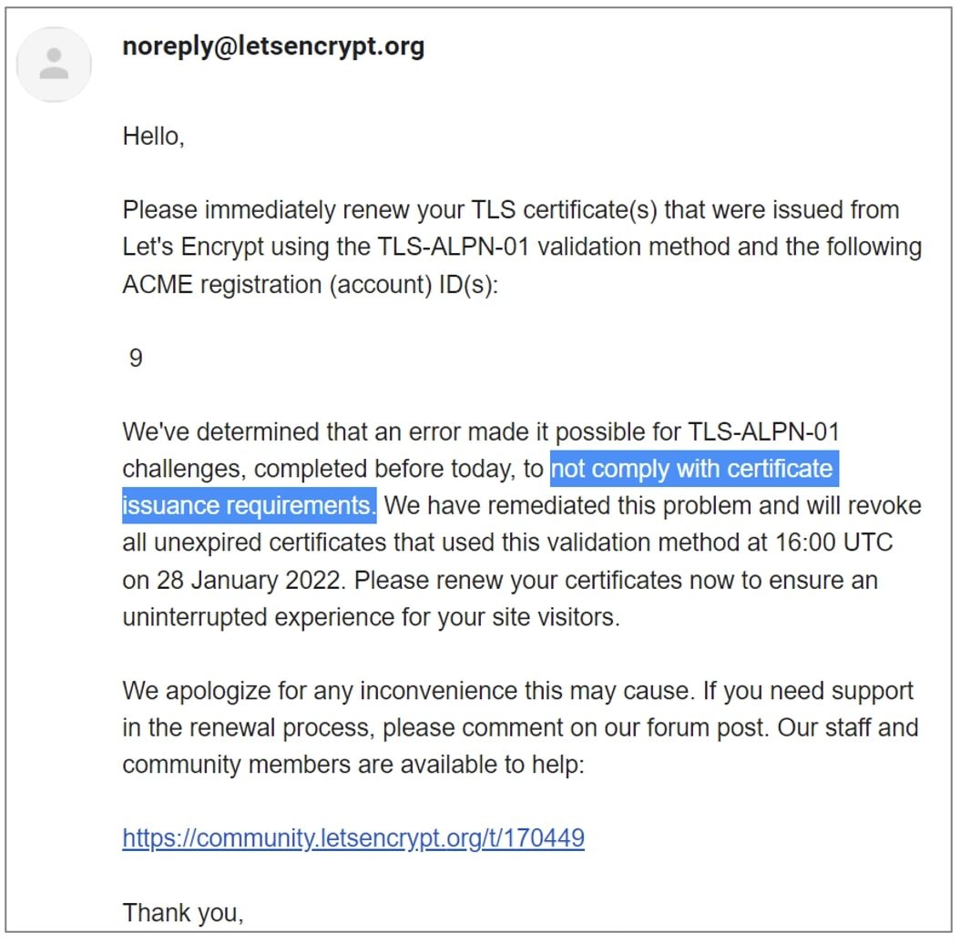 Let's Encrypt gởi email cảnh báo (Twitter)