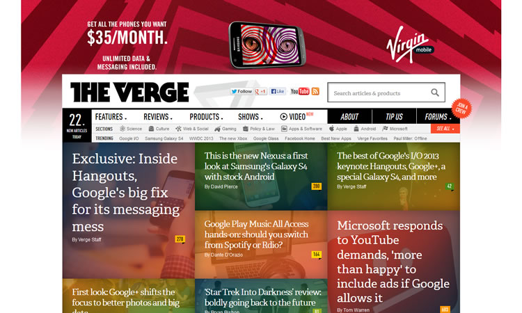 content heavy websites The Verge Inspiration