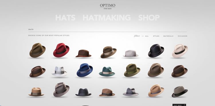 The Optimo Hats website example of Ecommerce Sites design