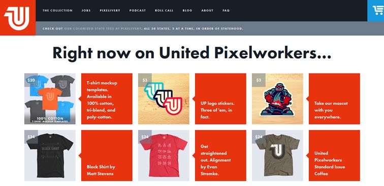 The United Pixelworkers website example of Ecommerce web design