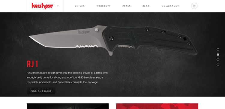 The Kershaw Knives website example of Ecommerce web design