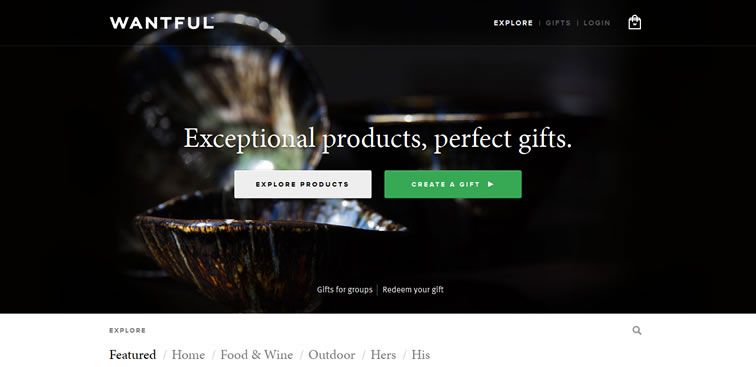 The Wantful website example of Ecommerce web design