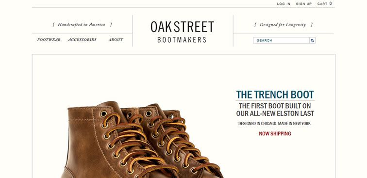 The Oak Street Bootmakers website example of Ecommerce web design