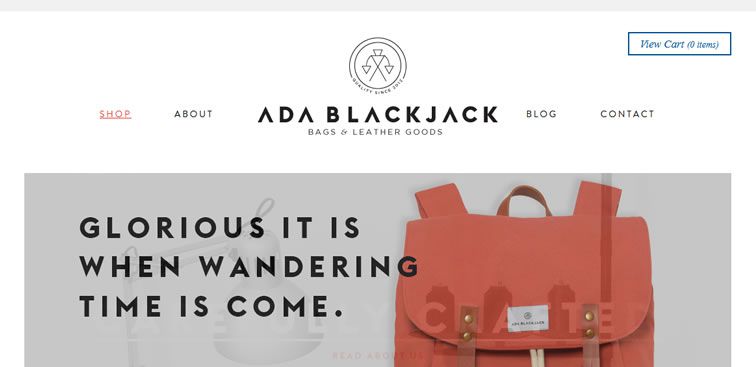 The Ada Blackjack Shop website example of Ecommerce web design