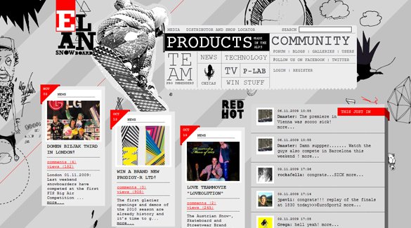 Những ví dụ đẹp mắt về phong cách grunge trong thiết kế web Elan Snowboards