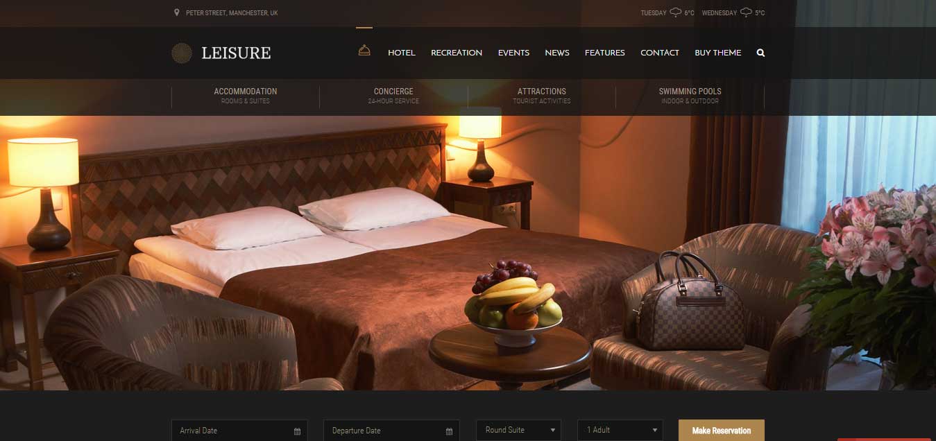 Giao diện web khách sạn Hotel Leisure