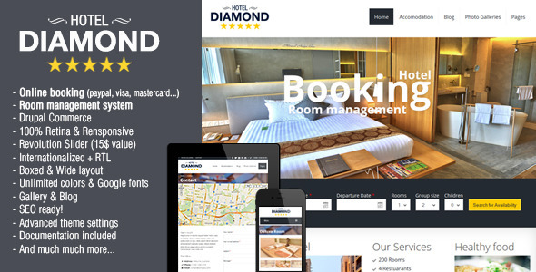 tim hieu chu de wordpress hotel diamond danh cho thiet ke website khach san 1