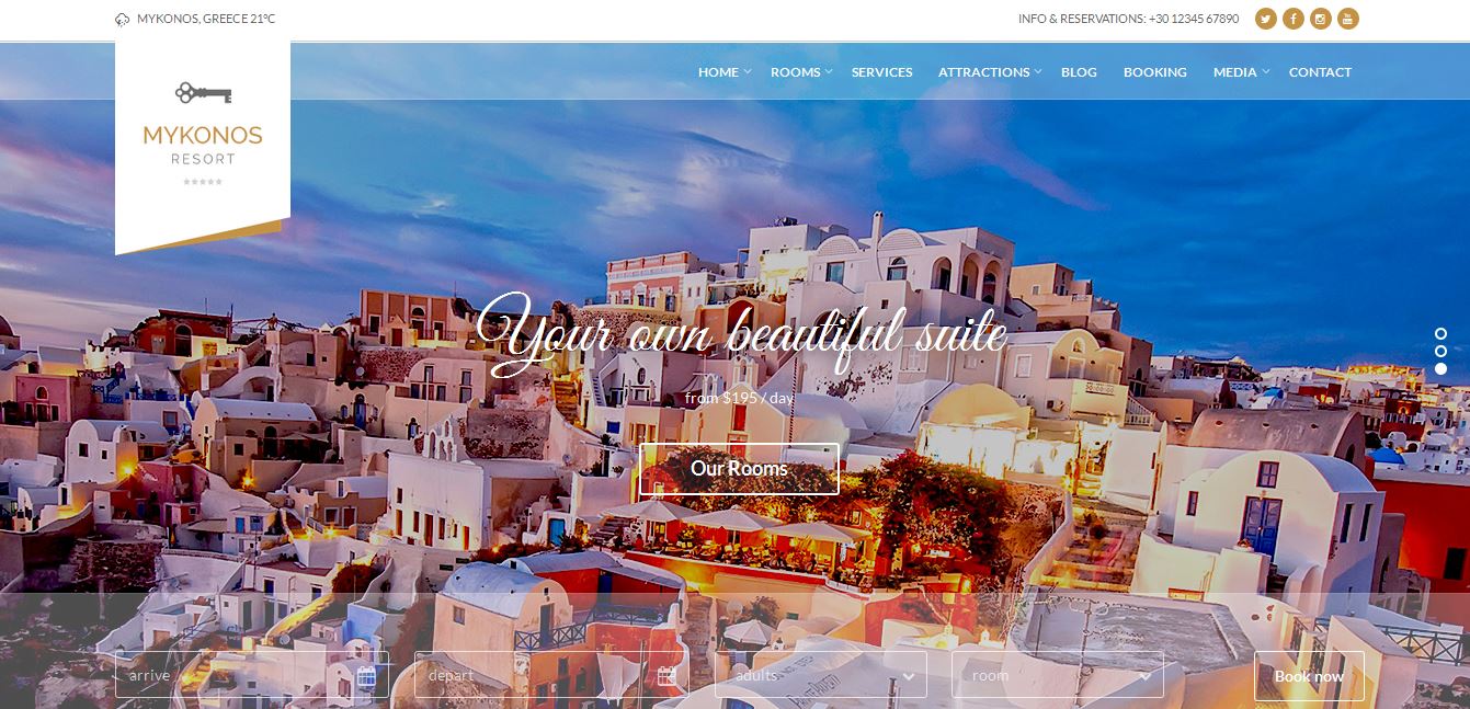 tim hieu chu de wordpress mykonos resort danh cho thiet ke website khach san 2