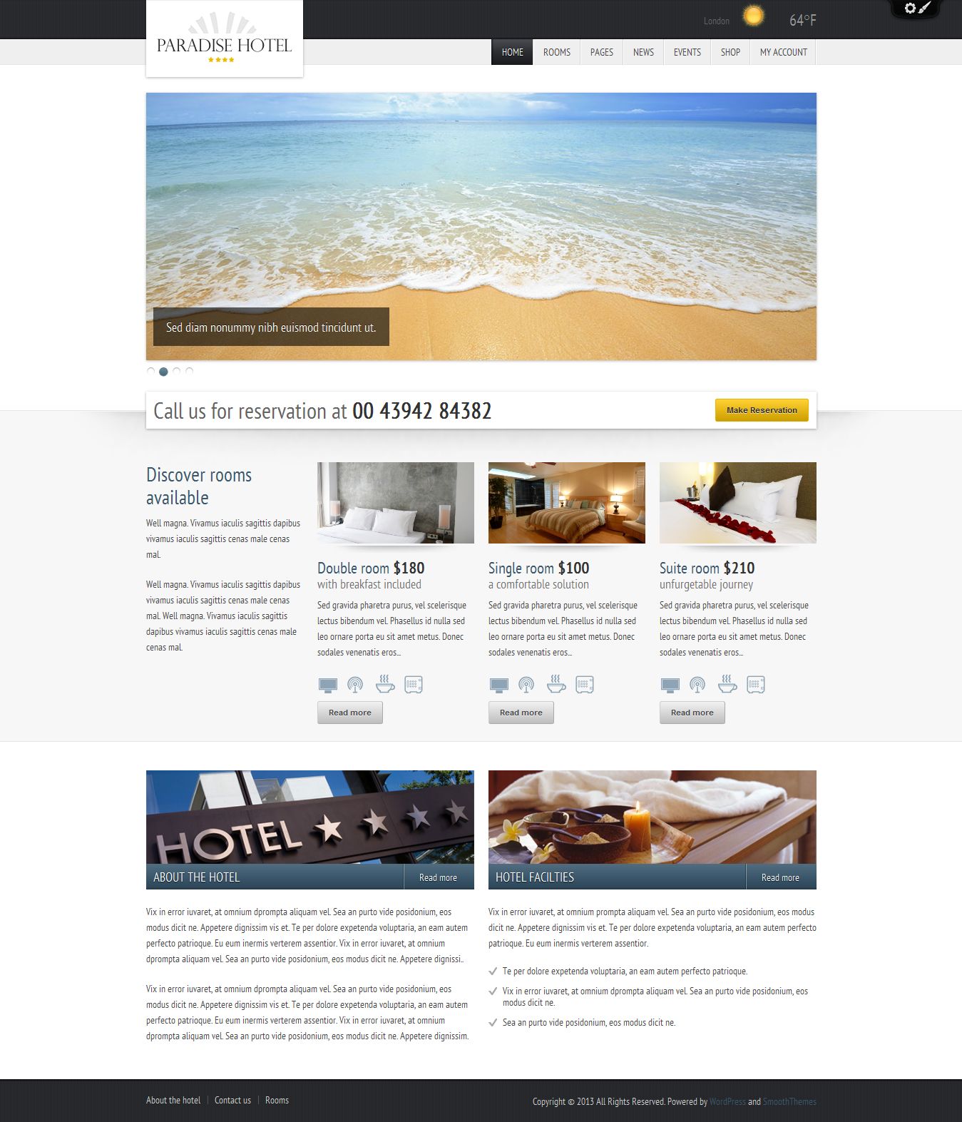 tim hieu chu de wordpress paradise hotel danh cho thiet ke website khach san 2